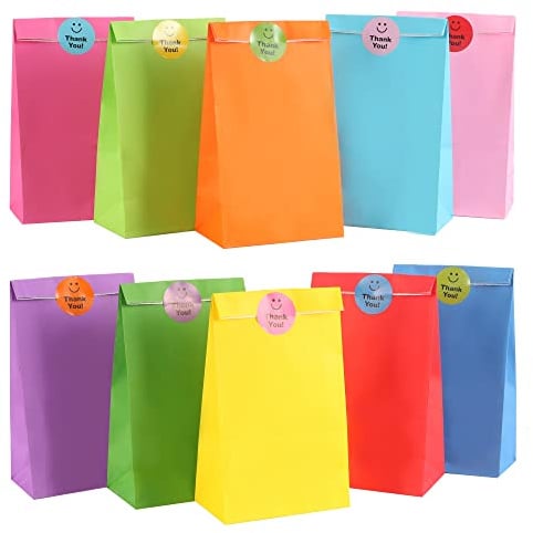 Papiertüten Bonbon Geschenktüten, 20 Stück Bunte Kraftpapier Goodies Geschenktüten mit 20 Stickern zum Verpacken von Geschenken, DIY, Hochzeit, Kindergeburtstag, Weihnachten Osterfeiern