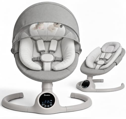 BEBE2LUXE ALPHA Babywippe, Elektrische Babyschaukel mit Musik, Nutzbar ab der Geburt bis ca. 6 Monaten, 0-9 kg, Bluetooth-LED Touchscreen/Fernbedienung