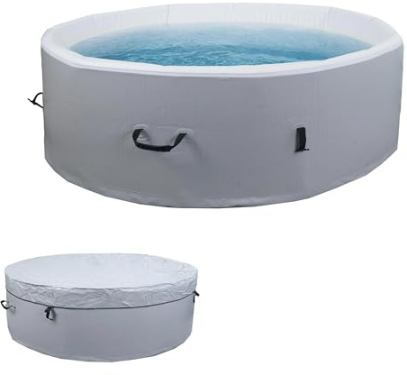 Mendler Whirlpool HWC-N97 rund Ø180cm, grau-weiß | Ersatz-Pool, 5 Personen, In-/Outdoor, aufblasbar Dropstitch-Gewebe