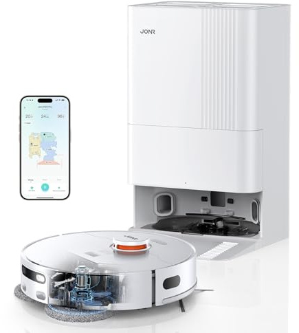 JONR T5 Pro Saugroboter mit Wischfunktion, 8150Pa Saugkraft (verbessert von T5 Lite) mit Heißlufttrocknung, Anti-Verfilzungs-Seitenbürste, Hindernisvermeidung, LiDAR-Navigation, All-in-One Dockund