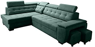Robin Inspire Grand Ecksofa mit Schlaffunktion Flaschengrün Links | L-Form Sofa mit Bettkasten, Relaxfunktion, 2 Hockern und Kopfstützen. Schlafcouch Wohnzimmer.
