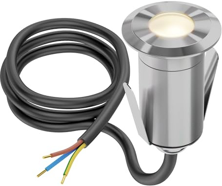 ledscom.de LED Bodeneinbauleuchte GLOX für außen, IP67, aluminium, rund, 35mm Ø, warmweiß, matt