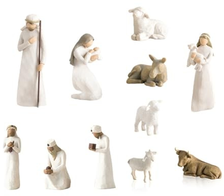Tagtight 10Pcs Krippenstatue, Weihnachts-Krippe, Handbemalte Geburt von Jesus Statue Set für Krippen Weihnachtsdeko, Kleine Jesus-Krippe, Josef, Esel, Krippenfiguren Set