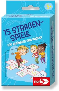 noris 15 Straßen-Spiele mit Kreide für Kinder ab 5 Jahre - Set aus bunter Straßenmalkreide und Spiel-Anleitungen in Blechdose, Outdoor-Spielzeug für Anfänger und kleine Profis