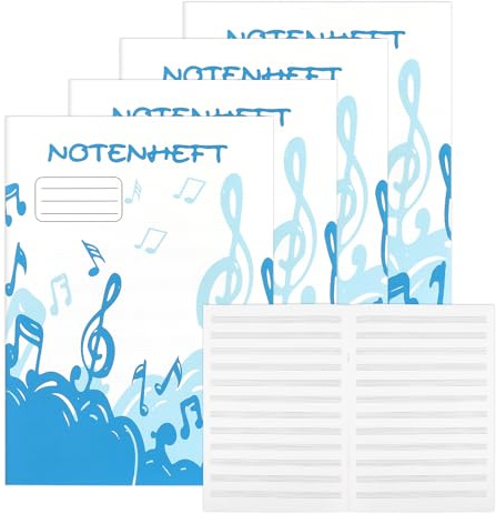 Tikplus 4 Stück Notenheft A4, 32 Blatt Notenbuch mit 12 Notenlinien, Leere Notenblätter Lineatur für Anfänger, Fortgeschrittene, Schulen, Musikinstitutionen
