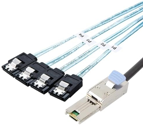 Bolwins P84CS Mini SAS 26P SFF-8088 auf SATA Splitter Kabel, 1 M - Für Festplatten, Verbindung zwischen Mini-SAS-Controller und SATA-Festplatte