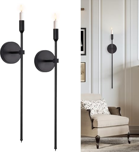 Schwarze Kerzenleuchter, Langer Wandkerzenhalter, Set mit 2 großen Wandkerzenleuchtern, modern, schick, Heimdekoration für Schlafzimmer, Esszimmer, Wohnzimmer, 58,4 cm
