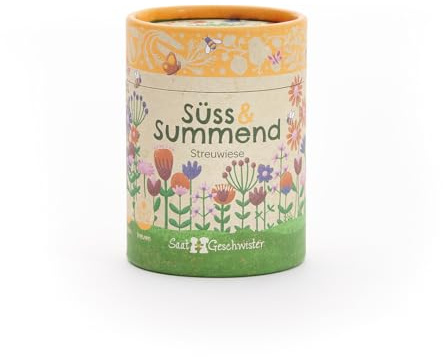 Streuwiese Süß & Summend von Die Stadtgärtner | Dose mit Blumensamen für 5 m² Wildblumenwiese | Saatgut für eine bienenfreundliche Blumenwiese | Ideal als Geschenk für Gärtner