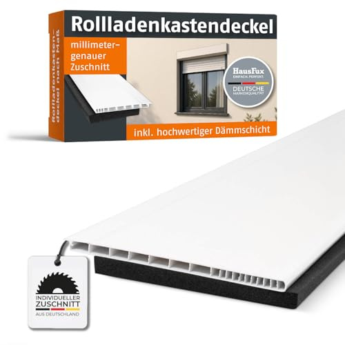 HausFux Rollladenkastendeckel/Rollokasten Abdeckung nach Maß - mit Dämmung - Made in Germany - individueller Zuschnitt - bis 3 m Länge (Weiß, T x L | 16 x 110 cm)