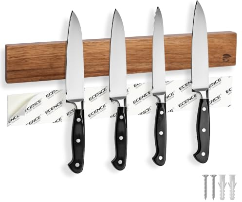 ECENCE Magnetleiste Messer aus edlem Akazienholz 40cm Messerleiste | Messerhalter zum Kleben oder Schrauben, magnetische mit extra starkem Magnet