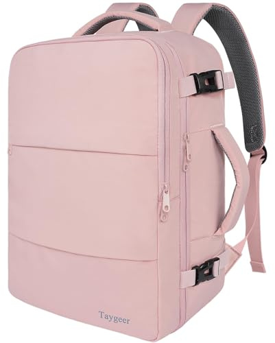 Taygeer Handgepäck 55x35x25, Reiserucksack Handgepäck Flugzeug 50L Groß, Travel Backpack mit Schuhtasche und Trocken-Nassfach, 18.4 Zoll Laptop Rucksack für Damen Teenager, Rosa