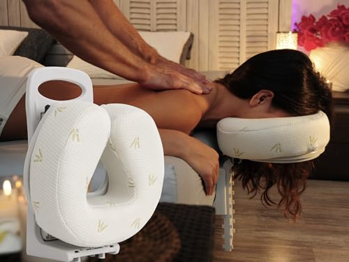 Massage-Kopfstütze zum Liegen oder Sitzen für Bett oder Tisch, Höhe und Neigung verstellbar, ergonomisches Kissen mit Memory-Schaum, 8 cm, faltbar, Tragegriff
