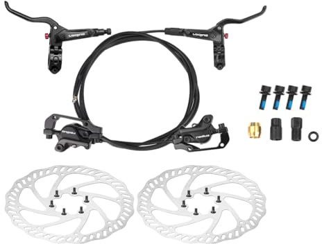 GRELiving Hydraulische Fahrrad Scheibenbremse Set,Vorne & Hinten Bremsbelag,Hydraulic Brakes,Fahrrad Bremsscheibe Setsuitable Für Universal,Mountainbike, Rennrad (Link+Recht)