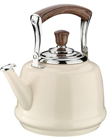 cilio Wasserkessel BIANCO | Edelstahl lackiert | Flötenkessel mit 2-Ton-Flöte | Teekessel Induktion | Für jede Kochplatte | Kapselboden Ø 14,5 cm | Inhalt 2 L | 1,2 L Füllmenge zum Kochen