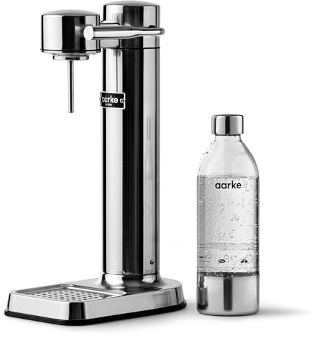 Aarke Carbonator 3, Wassersprudler aus Edelstahl im modernen Edelstahl Finish mit BPA-freier 1L PET-Flasche, Sprudelwasserbereiter für Leitungswasser, kompatibel mit 60L CO2-Zylindern