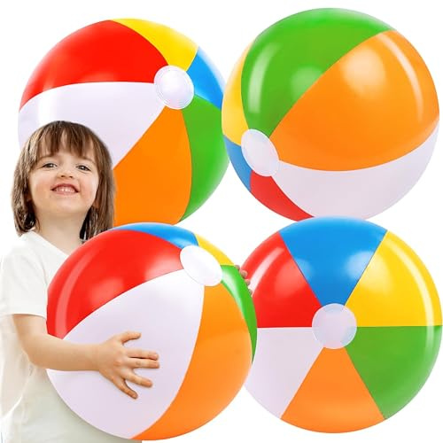 JOYIN 4 Stück Dia 20"/50cm Wasserball aufblasbar, große Regenbogen-Strandbälle, Wasserball Kinder und Erwachsene Sommer-Pool-Party-Spielzeug, Strandspielzeug, Party Favors