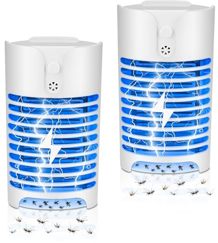 Insektenvernichter Elektrisch 2 Stück, Mückenlampe mit UV Licht, Plug-in-Blaulicht Insektenfalle Keine Giftigen Chemikalien, Tragbarer Fliegenfalle Innenbereich für Küche, Schlafzimmer