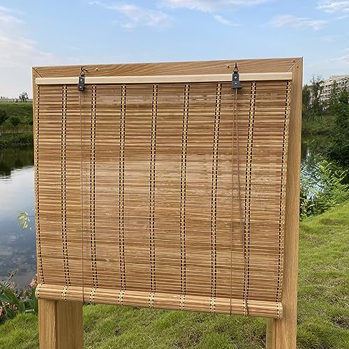 XiuXiu Bambusrollo Bambus Rollos Raffrollos Rollo aus Bambus aussenbereich sichtschutz Sonnenschutz Jalousie für Fenster und Türen,Braun,B81 x H122 cm