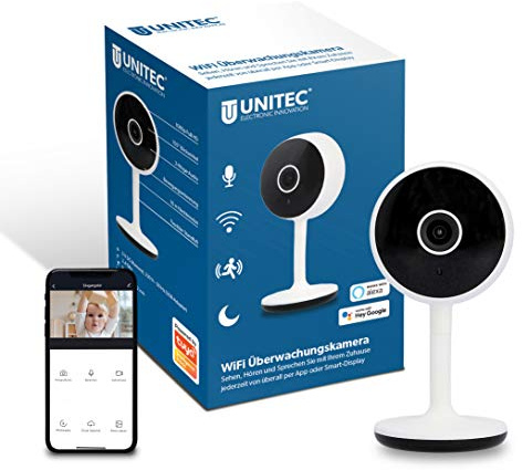 UNITEC WIFI Smarte Überwachungskamera, FULL HD Video-Kamera, Bewegungs- und Geräuscherkennung, Nachtsicht-Funktion, 1 Stück (1er Pack)