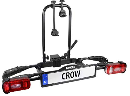 EUFAB 11563 Fahrradträger CROW, E-Bike geeignet, teilweise vormontiert, Diebstahlschutz, für 2 Fahrräder, für Anhängerkupplung, schwarz