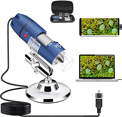 Cainda HD 2560x1440P 2K USB Mikroskop Digital für Android Windows Linux Mac, 40X -1000X Digitalmikroskop mit Ständer und Tragetasche, tragbares Münzmikroskop für Erwachsene Kinder Studenten