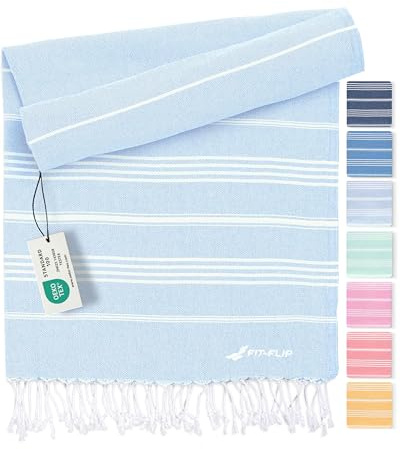Fit-Flip Hamamtuch aus 100% Baumwolle – saugfähig und schnelltrocknend – türkisches Saunatuch, Strandtuch, Duschtuch, Badetuch, Yogatuch – Ice Blue – 100x200cm Sultan