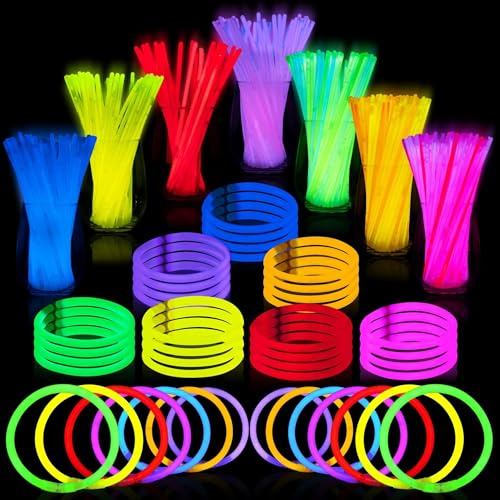 JOYIN 300pcs Knicklichter party set, Neon Leuchtstäbe Party Deko, 20.3 cm Leuchtstäbe, Armbänder Kinder, Partygeschenke, leuchtende Partydekorationen mit Verbindungsstücken für Geburtstag, Hochzeit