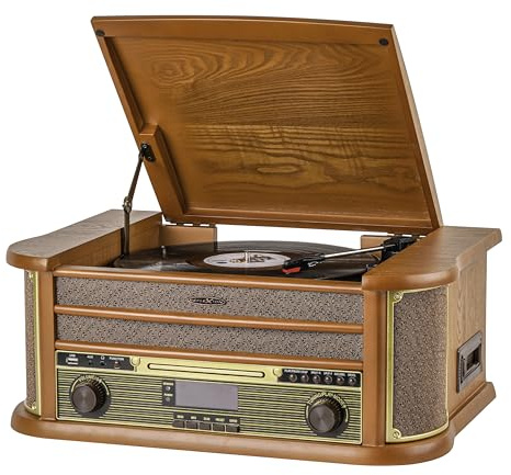 Reflexion HIF2002DAB Retro HiFi Anlage mit Plattenspieler, DAB+ Radio, CD/MP3 Player, Kassettendeck, Bluetooth 5.0, USB Encoding (Digitalisieren), AUX-IN & Line-Out, Echtholzgehäuse
