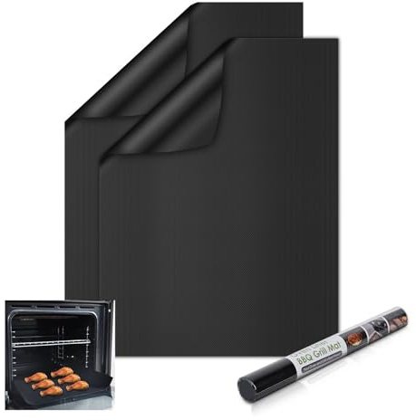 KitchenRaku Universal teflon ofen herdmatte 32X50cm, Antihaft- Backofeneinlagen für den Boden des Backofens, Wohnaccessoires & Küchenzubehör, Passend für die meisten Öfen und Herde (Schwarz 2 stück)