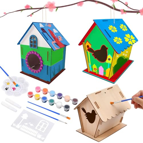 Ainiv Vogelhaus Bausatz, 2 Stück Outdoor Vogelhaus aus Holz, DIY Vogelfütterer Spielzeug Geschenke für Frauen und Männer, Bird House Construction Kit, Holz Puzzle Machen Set