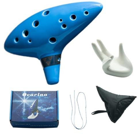 Keramik Okarina Zelda,Ocarina 12-Loch Alto C,Ocarina of Time | Keramik-Ocarina für Musikinstrumente, Kommt mit Handauflage,Partitur und Seil,Okarina 12 Löcher Alto C, (Himmelblau)