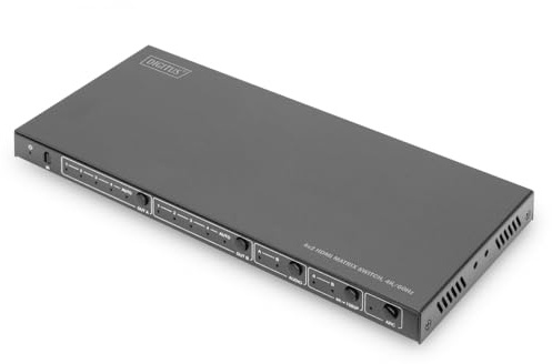 DIGITUS HDMI Matrix Switch 4x2 – 4 In 2 Out – UHD 4K 60 Hz | HDMI 2.0, HDCP 2.2 – HDR10+, HLG, ARC, Dolby Vision, EDID-Umschalter – Audio (Toslink S/PDIF, Stereo 3,5mm)