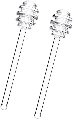 2 transparente Honiglöffel, 15,2 cm, Glas, Rührstäbchen, Honiglöffel, Löffel, Rührstab, Honigstab für Honigtopf, Behälter, Honigspender, Trieselregale, klares Spargel-Servierbesteck