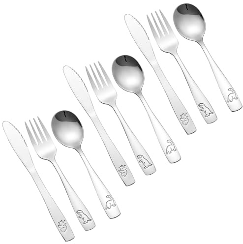 Yoosso 9er Set Kinderbesteck, Besteck mit Gravur Kinderbesteck Edelstahl Babybesteck 2 x Gabel, 2 x Löffel und 2 x Messer für Mädchen Jungen Kinder ab 3 Jahre