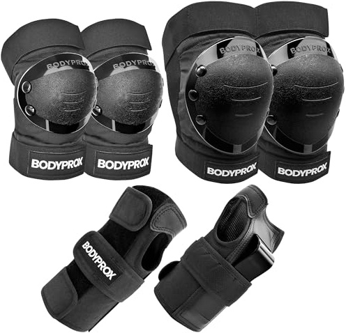 BODYPROX Knieschoner Ellenbogenschoner Handgelenkschützer Set für Inline-Skaten, Skateboarden, Roller Derby, BMX-Fahren und Inlineskaten