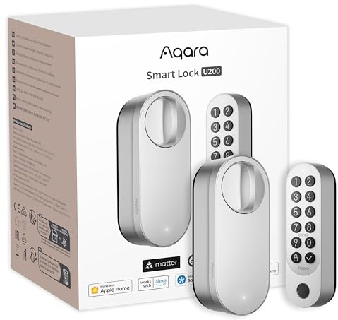 Aqara Smart Lock U200 (mit Fingerabdruck), Matter Over Thread, Smartes Türschlosss mit Apple Home Key und Aufladbarem Akku, Kompatibel mit Apple, Google Home, Alexa und SmartThings, Silber