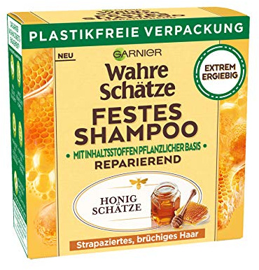 Garnier Festes Shampoo, Reparierendes Honig Schätze-Shampoo mit Bienenwachs, kräftigt, schützt & nährt strapaziertes und brüchiges Haar, Wahre Schätze, 60 g