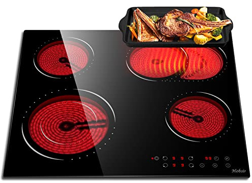 Glaskeramikkochfeld 4 Platten Kochfeld Autark 60 cm Glaskeramikkochfeld, Sensor-touch Control, 6600W, Doppelzone, Ovale Zone, 9 Leistungsstufe, Kindersicherung, Timer, Verkabelt, Kein Stecker