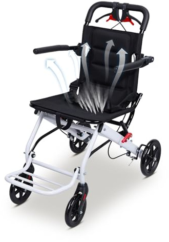Reiserollstuhl ultraleicht faltbar - rollstuhl faltbar Transportrollstuhl mit Schiebegriffen,rollstühle für Erwachsene (6.8KG), Doppelbremsen leicht Transportrollstuhl klappbar für Senioren (white)