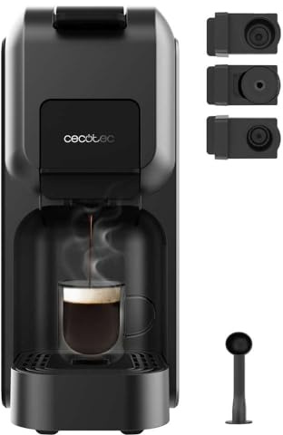 Cecotec Kapselmaschine Freestyle Compact Black. 1350W, Thermoblock-Heizung, Forcearoma-Technologie 20 Bar, 4-in-1 Espresso-Maschine. Geeignet für gemahlenen Kaffee, Dolce Gusto, Nespresso und K-Fee