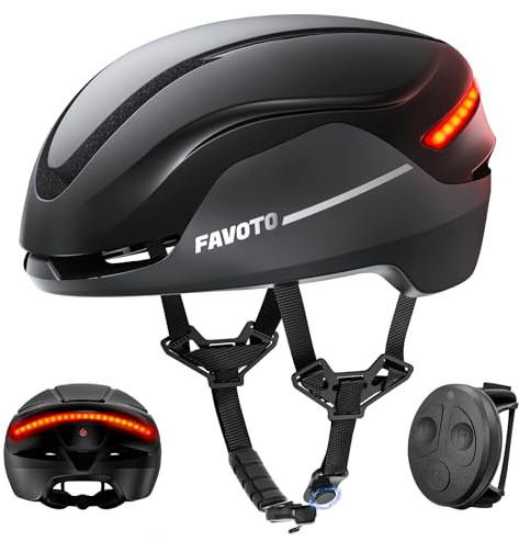 Favoto EBIKE Fahrradhelm Rennradhelm Herren Damen – Intelligenter Fahrradhelm mit 3 Rücklichtmodi Fernbedienung EPS In-Mould-Technologie Schwarz L (59–61 cm)