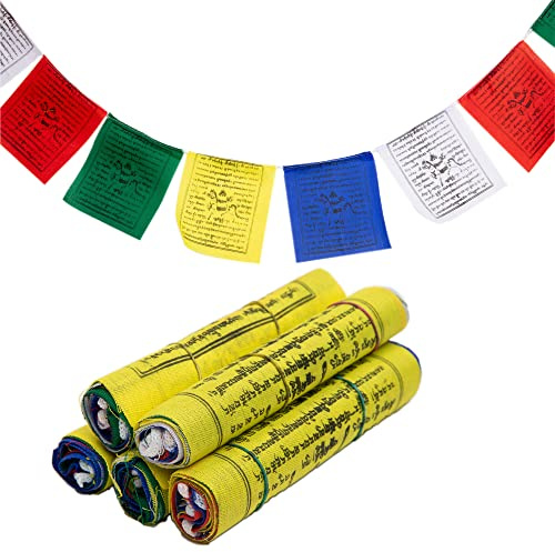Tibetische Gebetsfahnen - Handgefertigt in Nepal Wind Horse Peace Flag Affirmation 5 Rollen