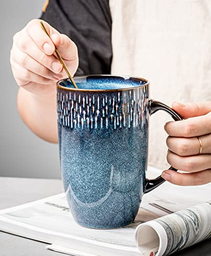 Zibaobeter Kaffeetasse, 600 ml, große Kapazität, Retro-Keramik, mit Griff, Blau, Geschenk für das Büro zu Hause