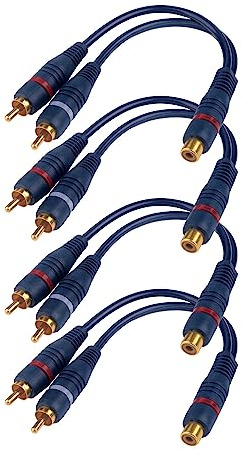BRIEFCEC 4 Stück Cinch-Splitterkabel, 15 cm Y-Kabel, AV-Kabel, Buchse auf Stecker, Verlängerungskabel für Subwoofer, Lautsprecher, AMP, Empfänger, (blau)