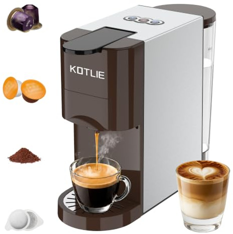 KOTLIE Kaffeemaschine, 4-in-1-Kaffeemaschine für NES/DG/Kaffeepulver/ESE(44mm),19 Bar,800ml