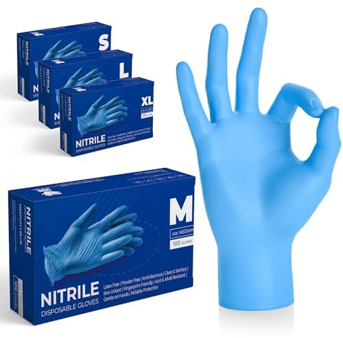 The Real Touch Einweghandschuhe, Blau Nitrilhandschuhe - Box mit 100 Stück, Einmalhandschuhe Puderfrei und Latexfrei, Nitril Handschuhe Einweg für Küche und Reinigung (Blau, M)