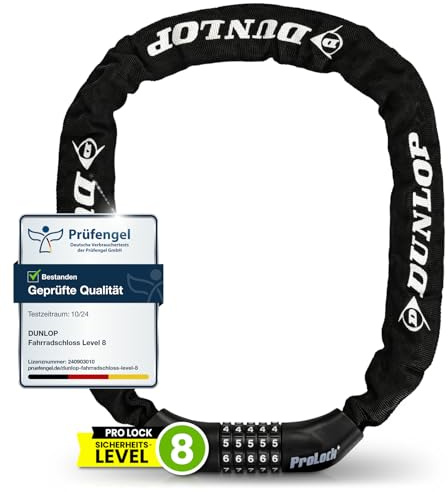 Dunlop Fahrradschloss Zahlenschloss Fahrrad Schloss - Hohe Sicherheit Level 8-100 cm Fahrräder Schloß mit 5er Zahlencode - Kette für E Bike Scooter ebike Zahlen Fahrradschloß Pro Lock, Schwarz