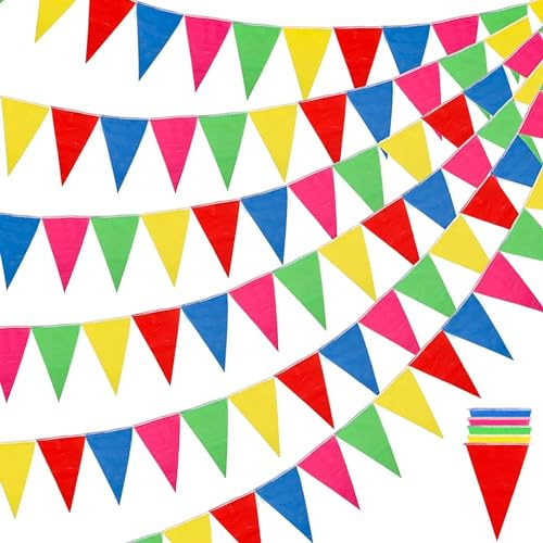 XXL 100 Meter Wimpelkette bunt - Innen & Draußen Banner - Girlande für Garten & Party - Deko & Dekoration