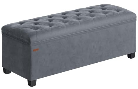 SONGMICS Sitzhocker mit Stauraum, Sitzbank mit Beinen, 40 x 110 x 40 cm | Fußbank, Aufbewahrungsbox, bis 300 kg belastbar, für Wohnzimmer Schlafzimmer Flur, Schiefergrau, MELISA Kollektion LSF089G01