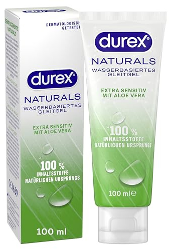Durex Naturals Extra Sensitiv Gleitgel – 100% natürliches Gleitmittel mit Aloe Vera Extrakt – Dermatologisch getestet & pH-freundlich – 100 ml (1 x 100 ml)